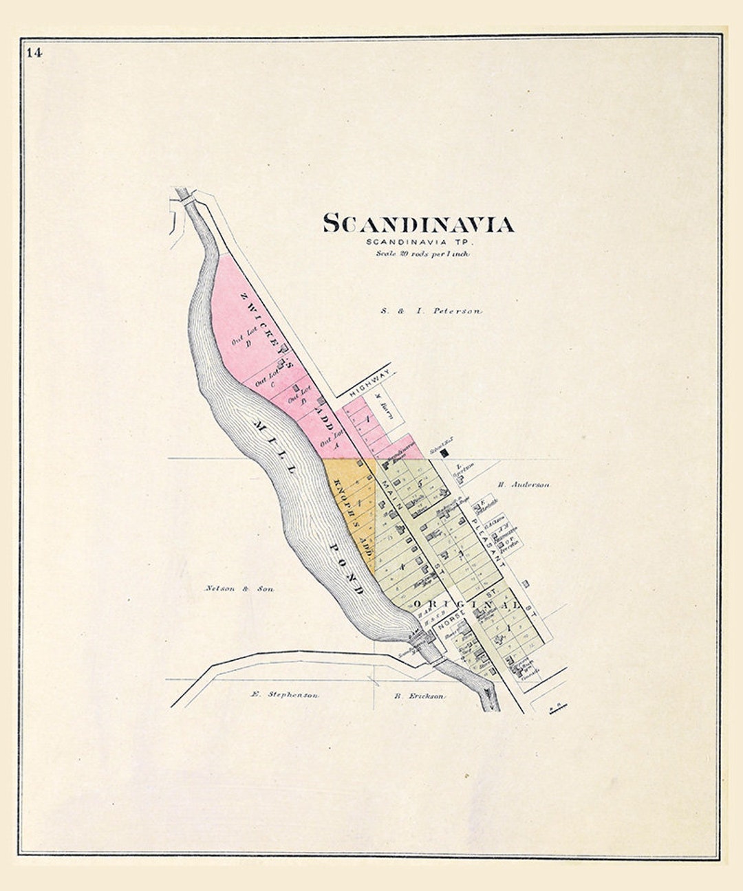 1889 Town Map of Scandinavia Waupaca County Wisconsin Etsy