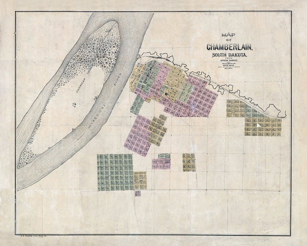 1890 Map of Chamberlain South Dakota Etsy