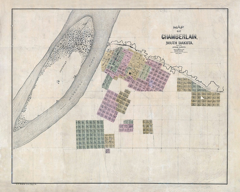 1890 Map of Chamberlain South Dakota Etsy