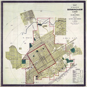 1888-Karte von Birmingham, Alabama und Umgebung