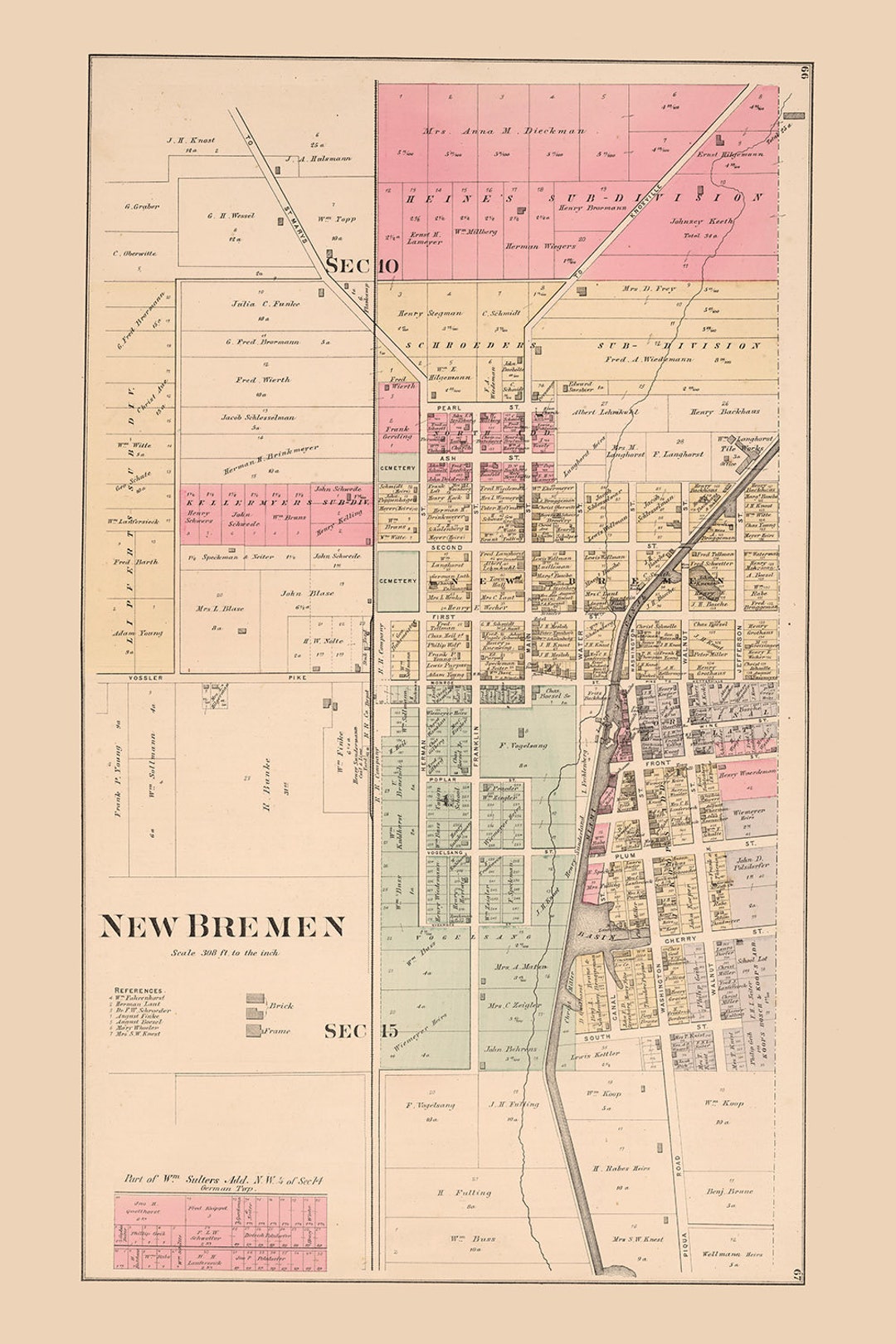 1880 Town Map of New Bremen Auglaize County Ohio Etsy