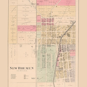 1880 Town Map of New Bremen Auglaize County Ohio