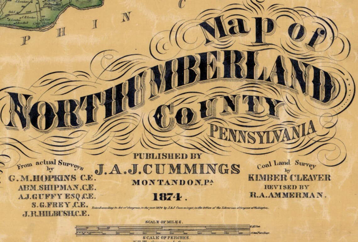 1874 map of northumberland county pa from actual surveys etsy
