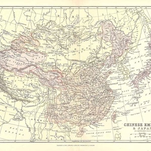 Carte de 1885 de l'empire chinois et du Japon