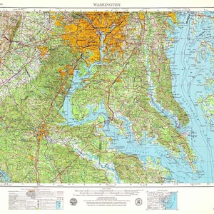 1957 Carte topographique de Washington DC, rivière Potomac, baie de Chesapeake