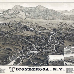 1884 Panorama-Karte von Ticonderoga New York