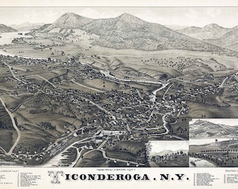 1884 Panoramic Map of Ticonderoga New York