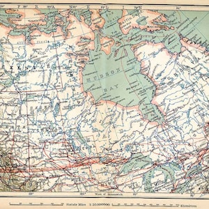 1907 Mappa del Canada Lago Superiore Baia di Hudson Yukon Mackenzie