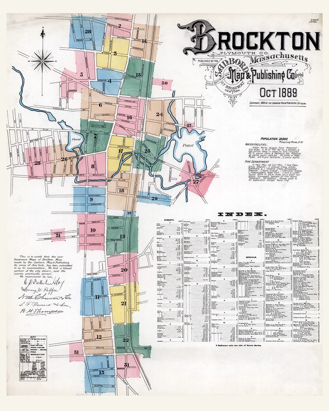 1889 Town Map of Brockton Plymouth County Massachusetts Etsy