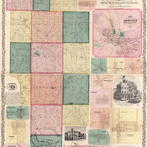 1861 Map of Ashland County Ohio Loudenville Ashland landowners reprint