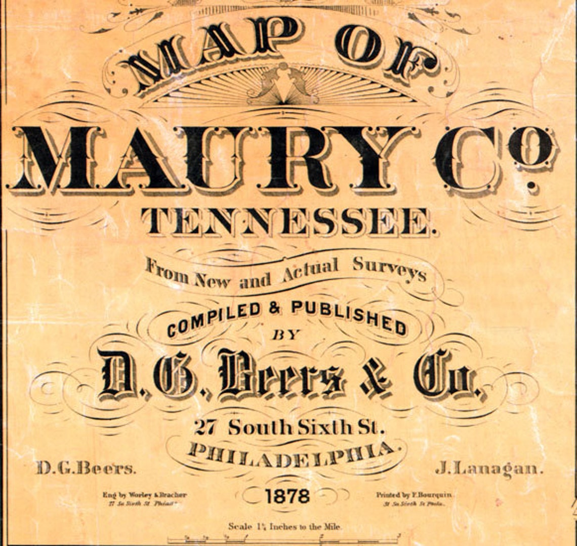 1878 Map of Maury County Tennessee Columbia Etsy