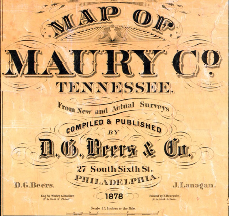 1878 Map of Maury County Tennessee Columbia Etsy