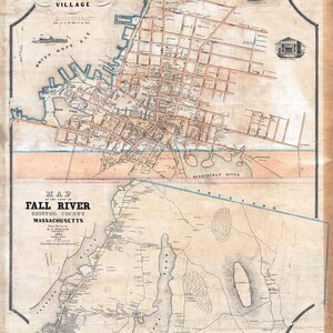 1850 Town Map of Fall River Bristol County Massachusetts