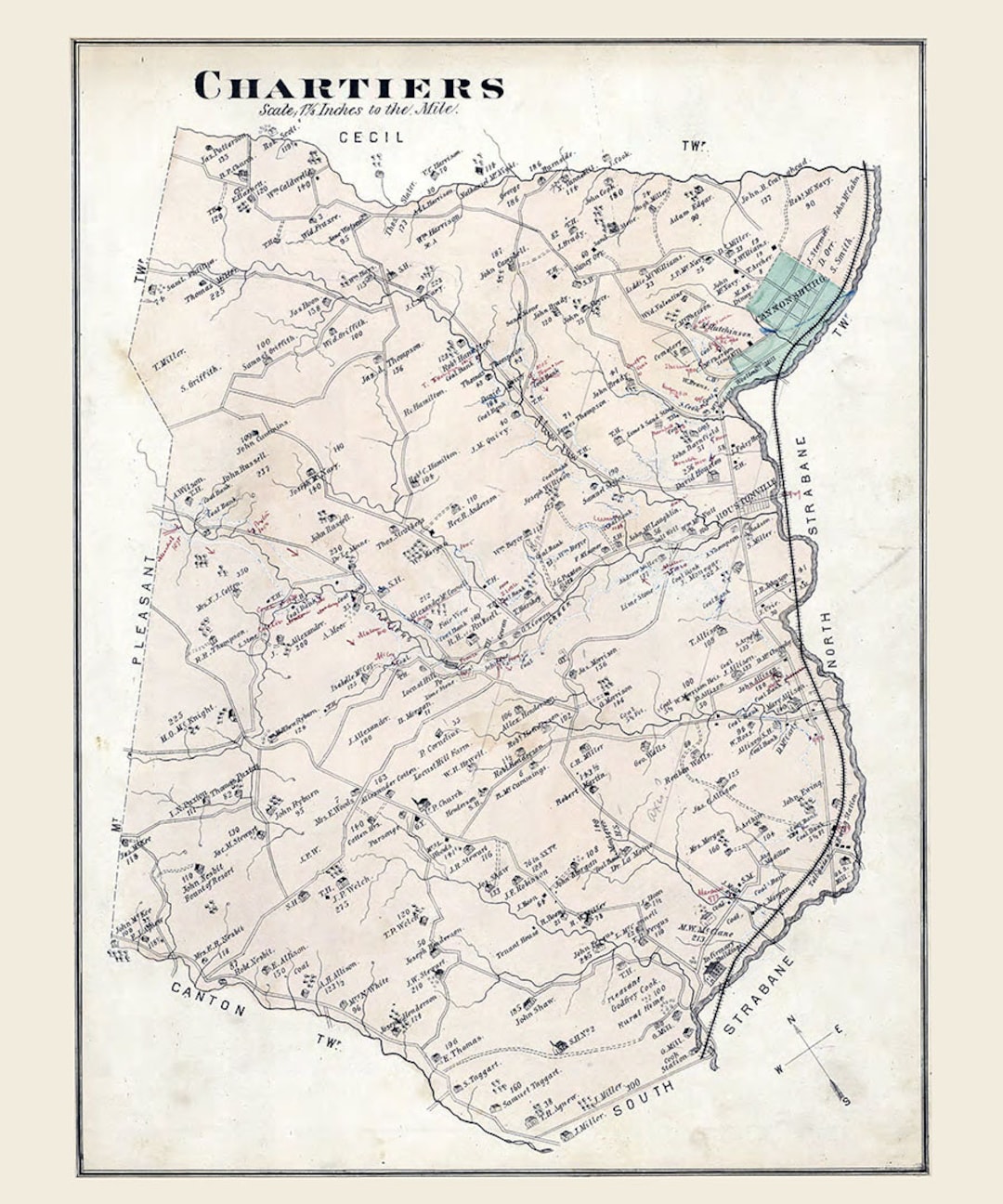 1876 Map of Chartiers Township Washington County Pa Etsy
