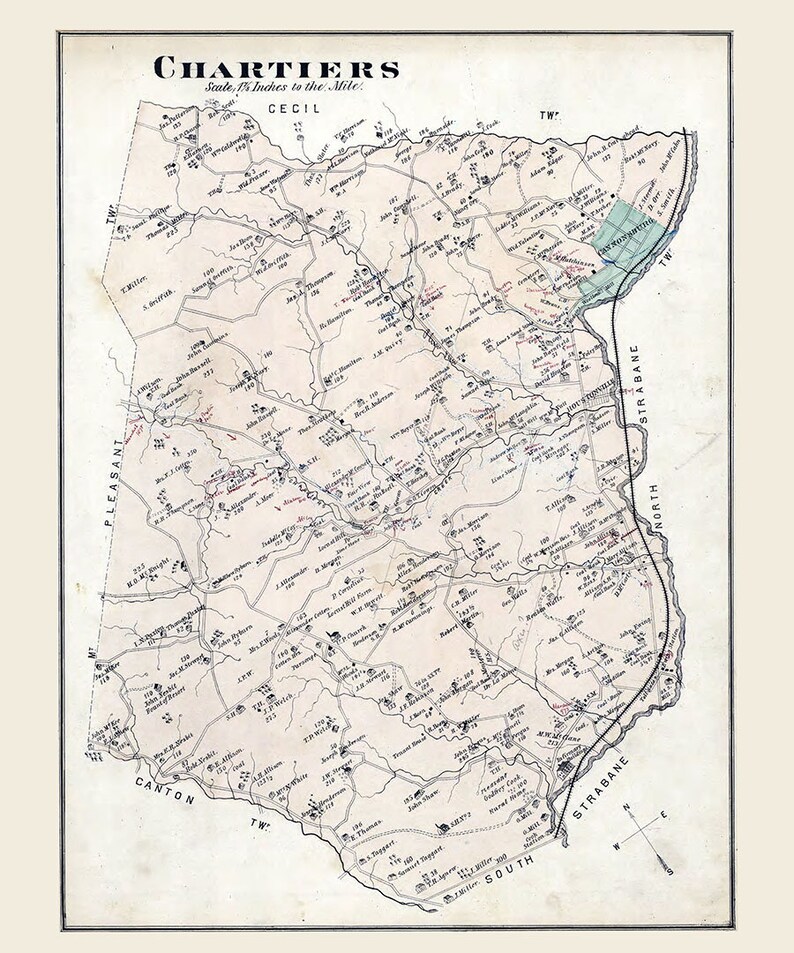 1876 Map of Chartiers Township Washington County Pa Etsy Australia