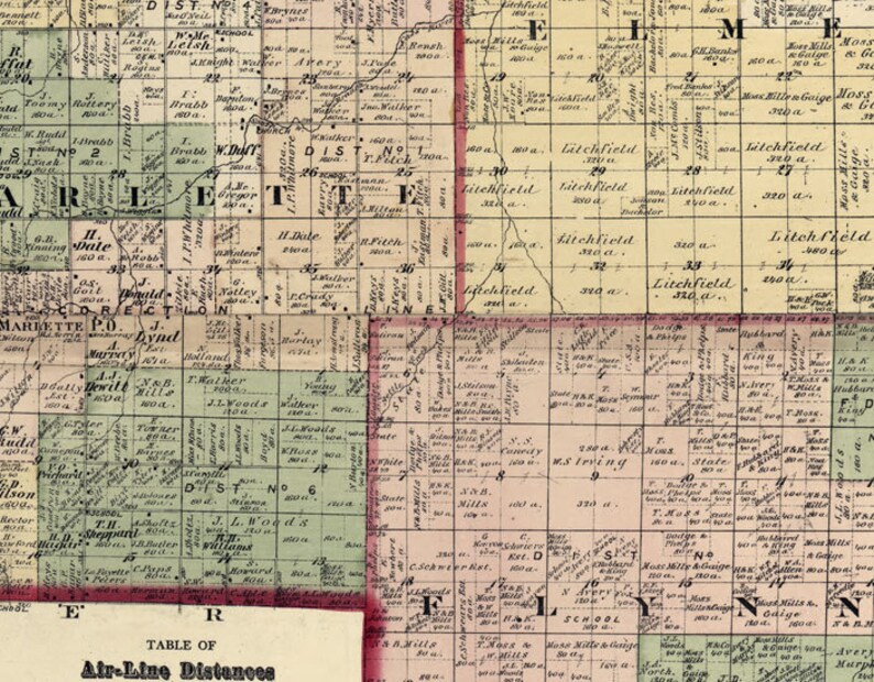 1876 Farm Line Map of Sanilac County Michigan Port Sanilac Etsy