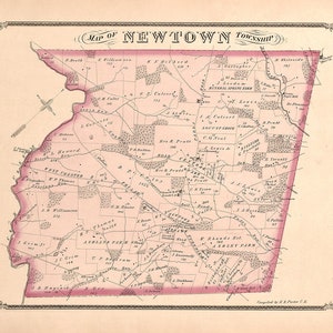 1875 Map of Newtown Township Delaware County Pennsylvania