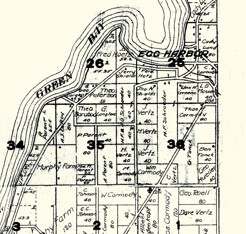 1917 Map of Egg Harbor Township Door County Wisconsin Etsy