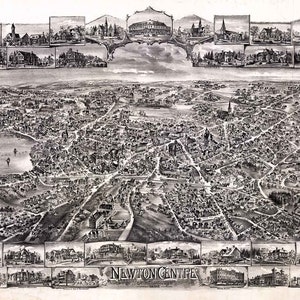 1897 Panorama-Karte von Newton Center Massachusetts