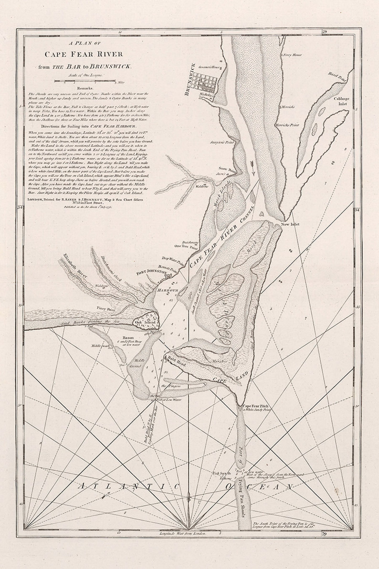1776 Nautical Chart of Cape Fear River to Brunswick Georgia - Etsy