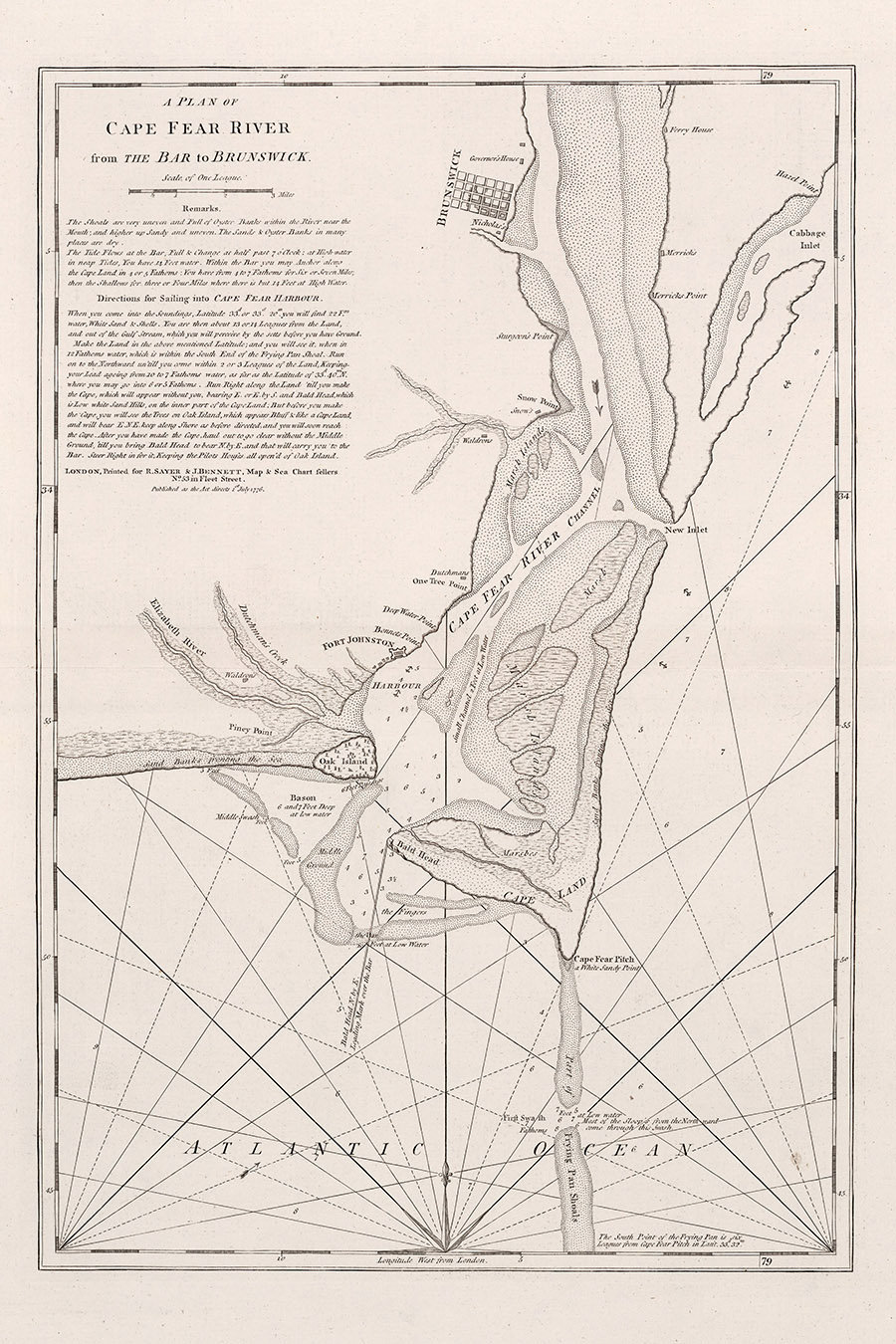 1776 Nautical Chart of Cape Fear River to Brunswick Georgia - Etsy