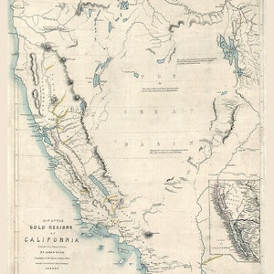 1849 Karte der Goldregionen von Kalifornien
