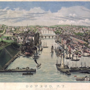 1855 Panorama-Karte von Oswego New York