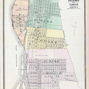 1878 Plan de la ville de Prairie du Chien, comté de Crawford, Wisconsin