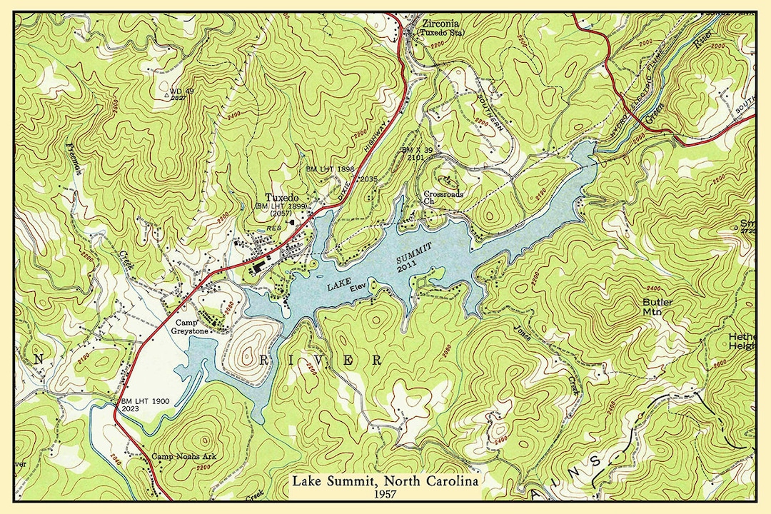 1957 Map of Lake Summit North Carolina Etsy