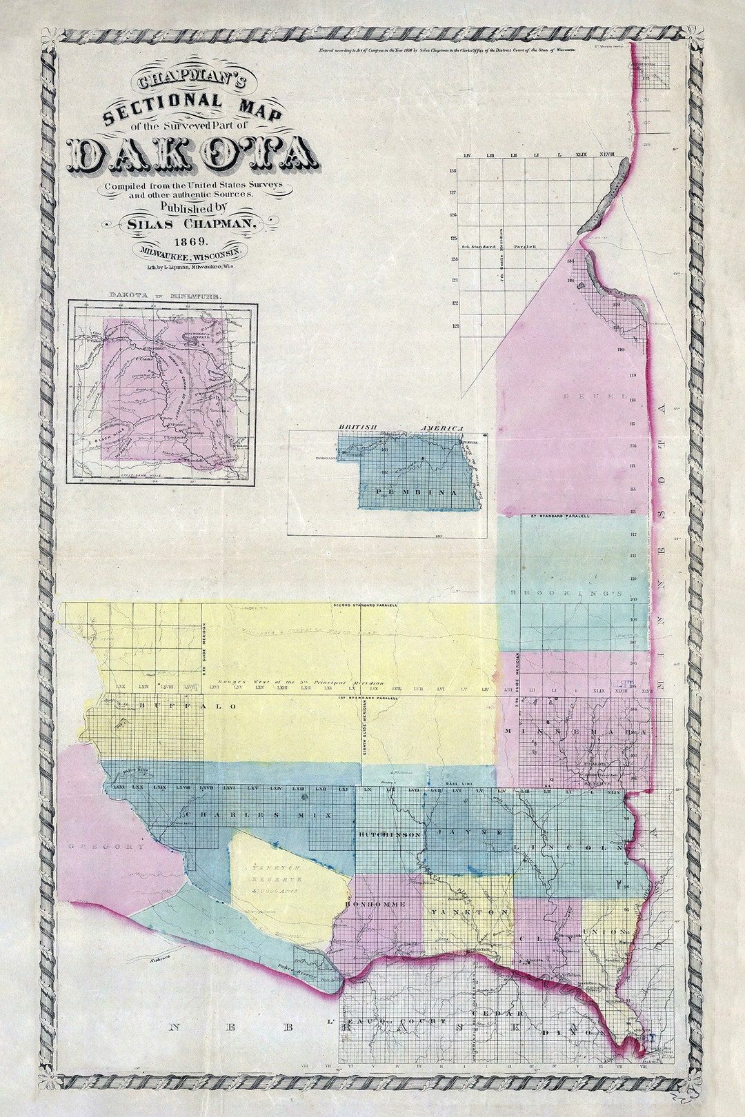 1869 Map of the Dakota Territory Etsy