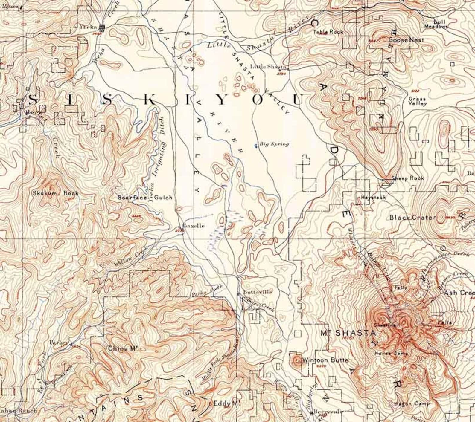 1894 Topo Map of Shasta California Siskiyou Mt Shasta Etsy