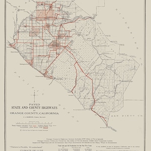 1916 Carte du comté d'Orange en Californie