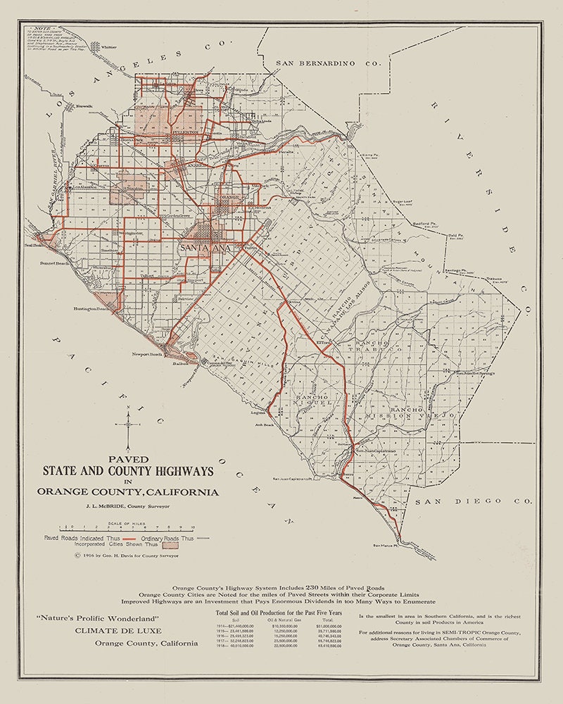 1916 Map of Orange County California - Etsy 1916 Map of Orange County California - Etsy