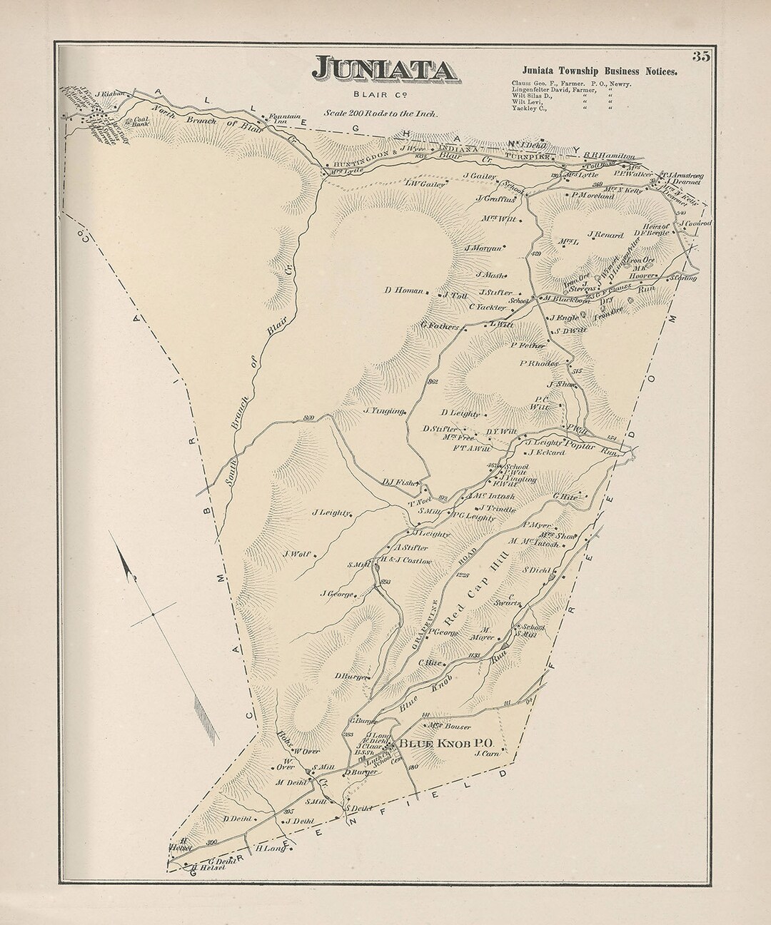 1873 Map of Juniata Township Blair County Pennsylvania Etsy