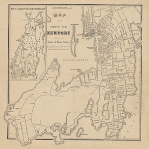 1870 Map of Newport and Island of Rhode Island