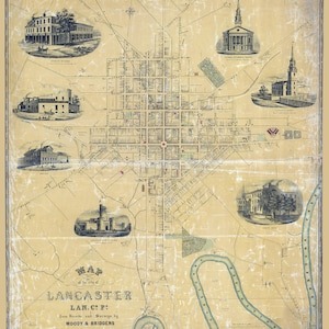 1850 Mapa de la ciudad de Lancaster Condado de Lancaster Pensilvania
