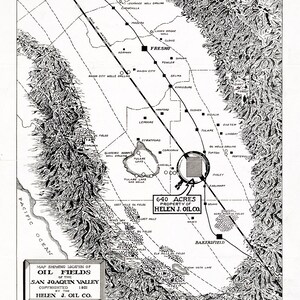 Kaart uit 1921 van de olievelden van San Joaquin Valley, Californië