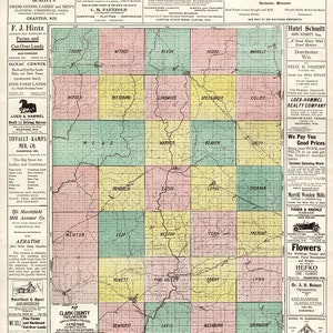 1917 Farm Line Map of Clark County Wisconsin Colored