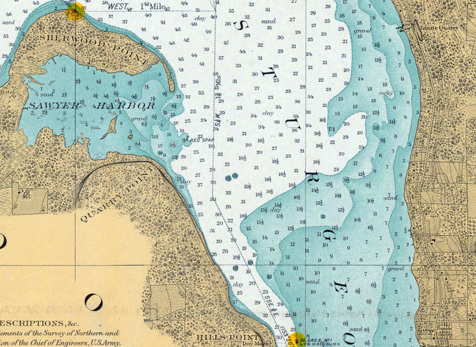 1908 Nautical Map of Sturgeon Bay Lake Michigan Etsy