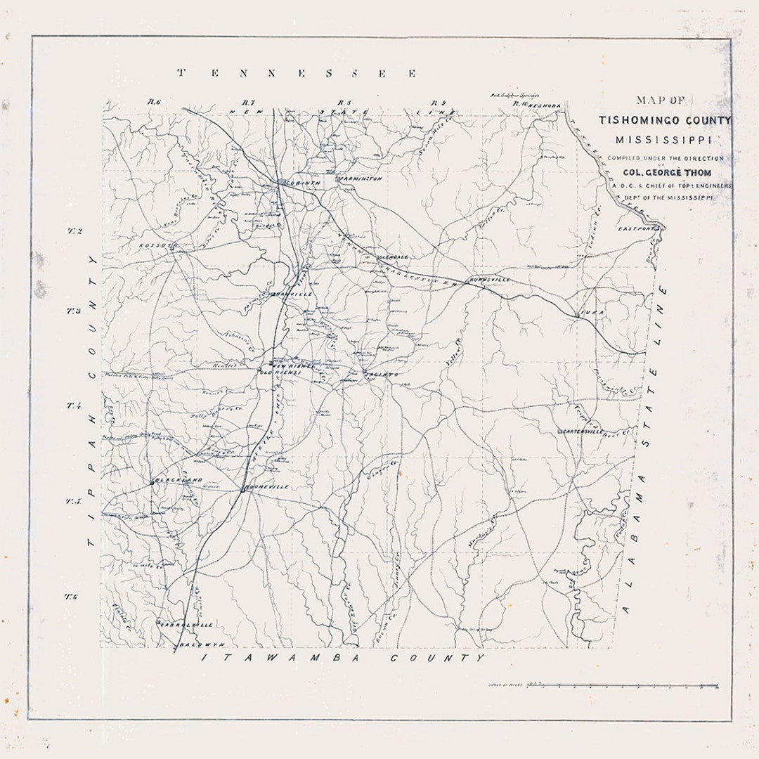 1890s Map of Tishomingo County Mississippi Etsy
