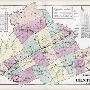 Carte 1874 du comté de Center en Pennsylvanie