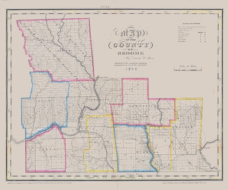1829 Map of Broome County New York Etsy
