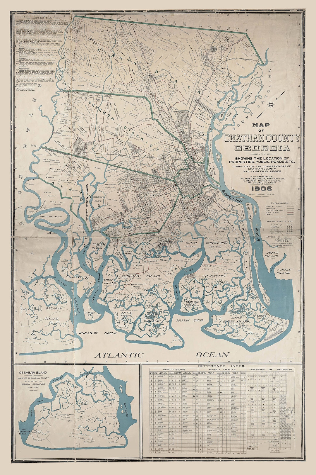 1906 Map of Chatham County Savannah Etsy