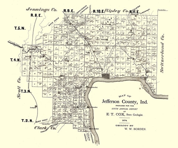 Jefferson County Indiana Map 1874 Map Of Jefferson County Indiana | Etsy