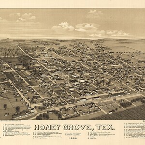 1886 Panorama-Karte von Honey Grove Fannin County Texas
