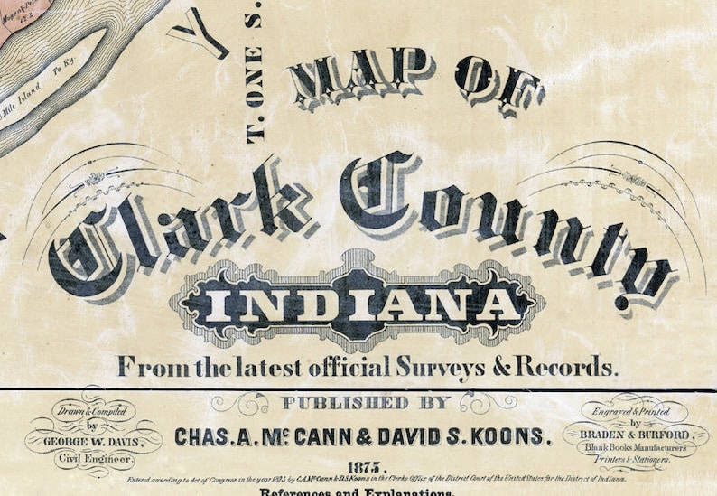 1875 Farm Line Map of Clark County Indiana Etsy