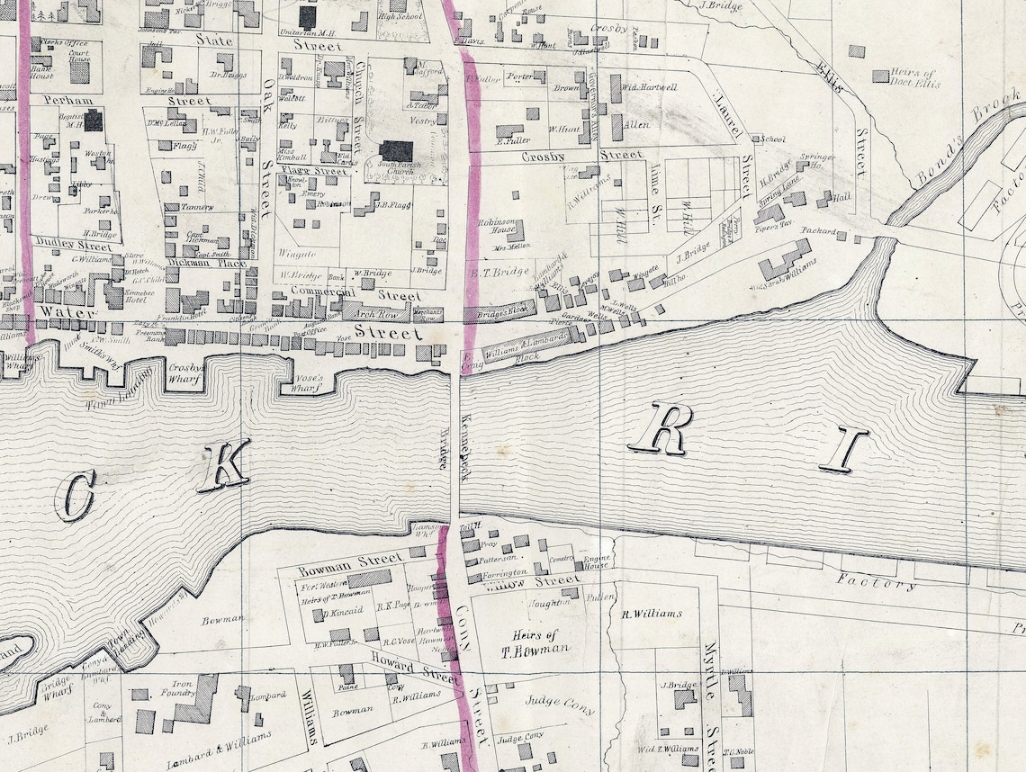 1838 Town Map of Augusta Maine Etsy