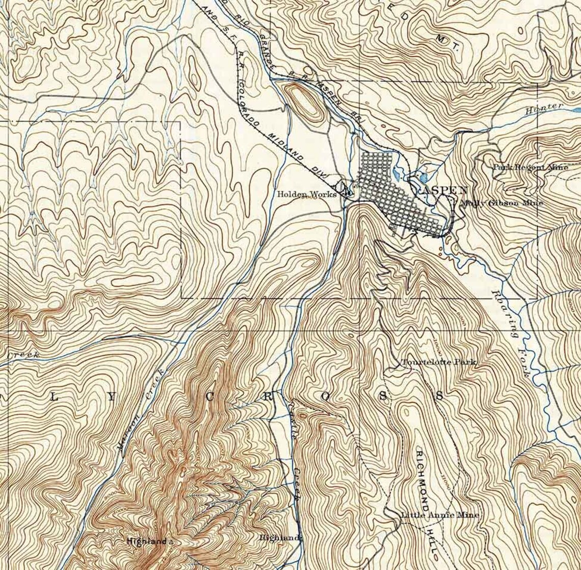 1895 Topo Map of Aspen Colorado Etsy
