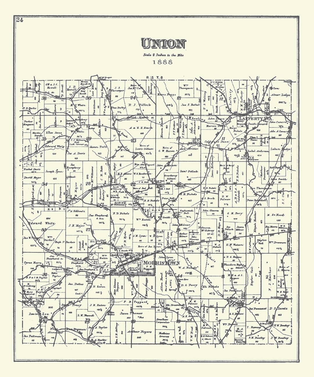 1888 Map of Union Township Belmont County Ohio Etsy