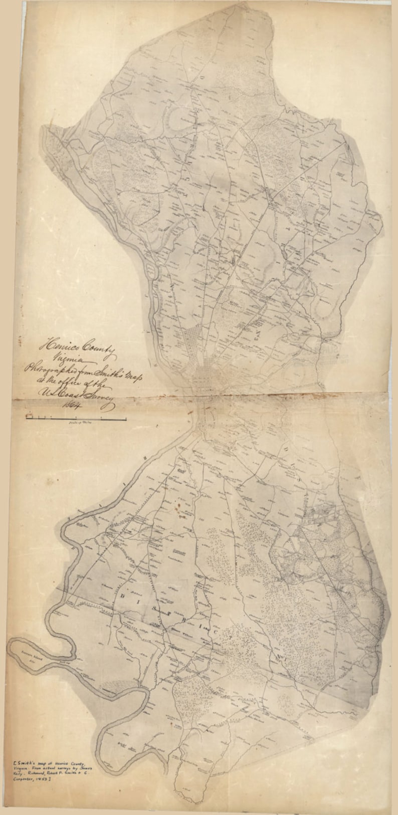 1853 Map of Henrico County Virginia Family Names Etsy
